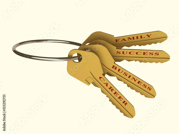 Obraz The 3D illustration a golden key for success, opens access to success.