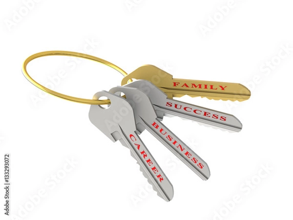 Obraz The 3D illustration a golden and silver keys for success, opens access to success, business, career, family.