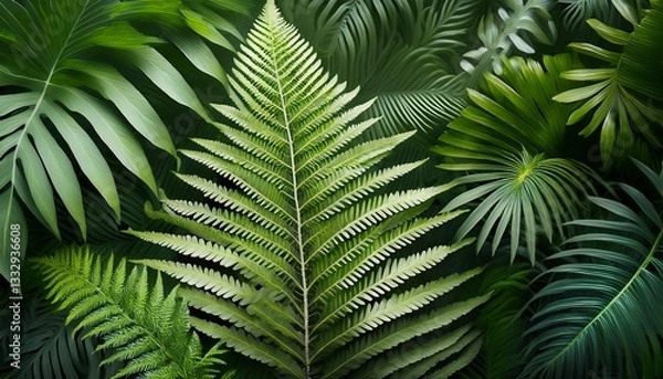 Fototapeta beautiful composition with fern and other tropical leaves background fern leaf ornamental foliage fern isolated background with clipping path