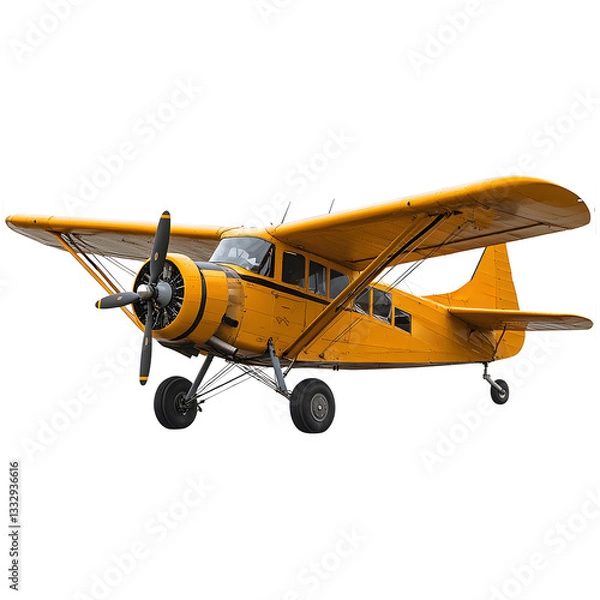 Fototapeta A classic yellow high-wing monoplane with radial engine poised for flight against a bright neutral background.