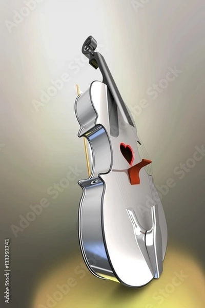 Obraz 3D illustration of a Violin, musical instrument style for Valentine's day cards with a heart.