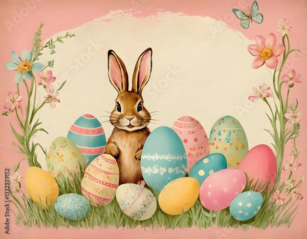 Obraz easter card with bunny and eggs