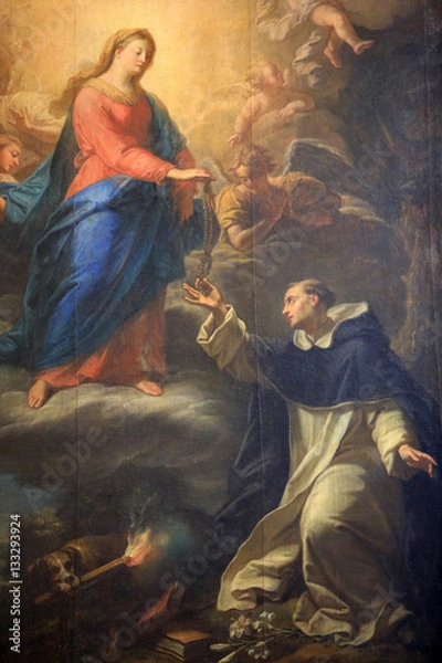 Fototapeta Don du Rosaire à saint Dominique. Cathédrale Saint-Jean-Baptiste-et-Saint-Etienne. Lyon. / Gift of the Rosary to St. Dominic. Cathedral Saint-Jean-Baptiste-et-Saint-Etienne. Lyon.