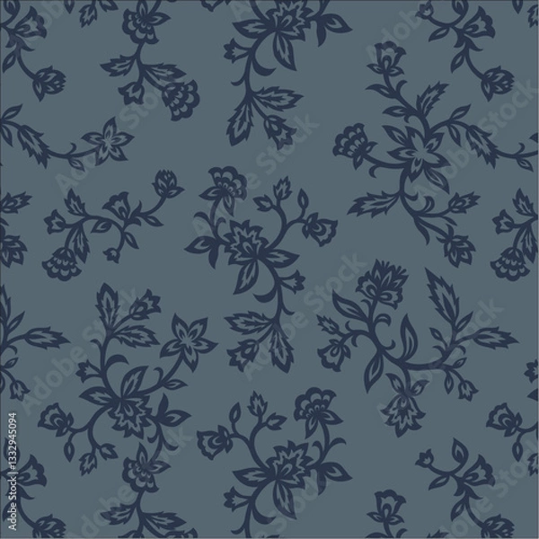 Obraz Seamless Paisley Ethnic Floral Print Repeat Pattern Tile in Indigo Navy Blue