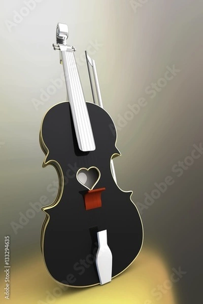 Obraz 3D illustration of a Violin, musical instrument style for Valentine's day cards with a heart.