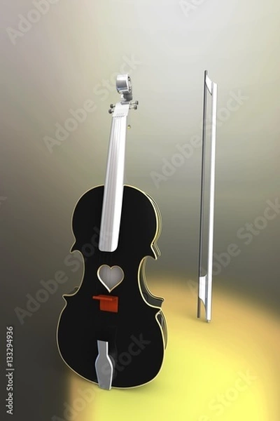 Obraz 3D illustration of a Violin, musical instrument style for Valentine's day cards with a heart.
