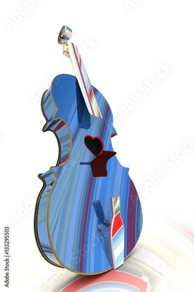 Obraz 3D illustration of a Violin, musical instrument style for Valentine's day cards with a heart.