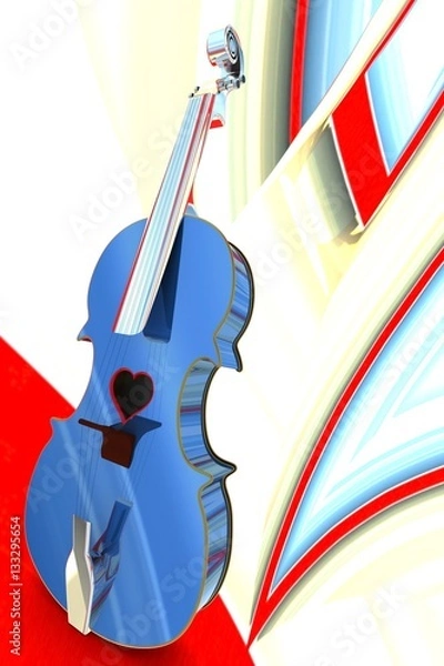 Obraz 3D illustration of a Violin, musical instrument style for Valentine's day cards with a heart.
