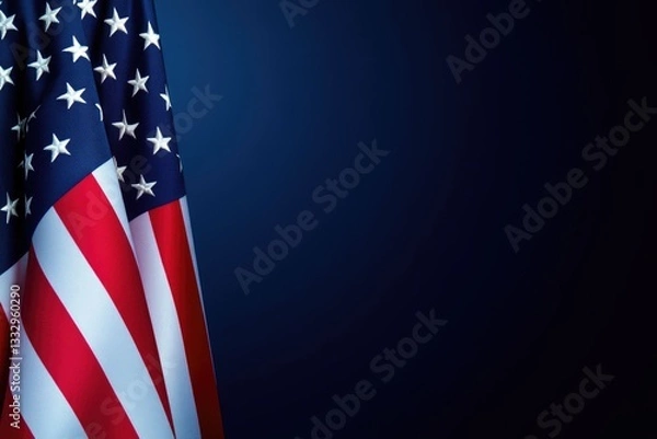 Fototapeta Close up shot of an American flag on a blue background, suitable for patriotic and national themes