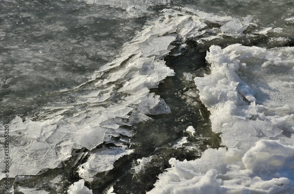 Obraz Borken ice on river surface