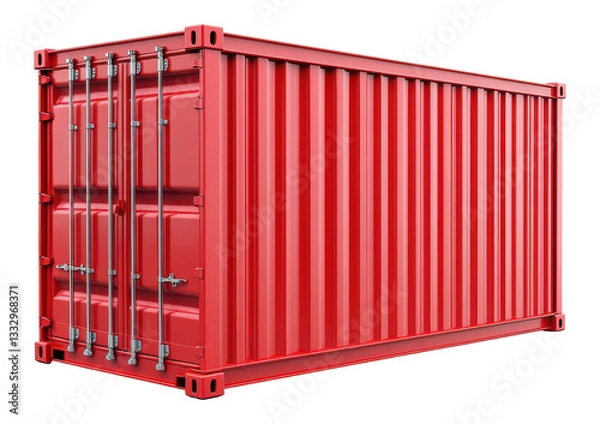 Fototapeta Red metal container. Cargo box. Shipping transport. Isolated object. Transparent background. Png file.