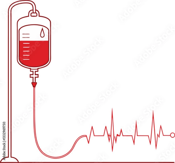 Obraz Vector, icon of blood bag with heartbeat line for medical use