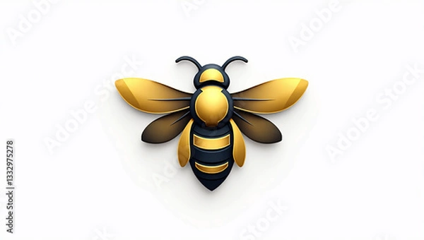 Fototapeta Futuristic Golden Bee Logo: Sleek Minimalist Design with Metallic Black, Blue & Yellow Accents