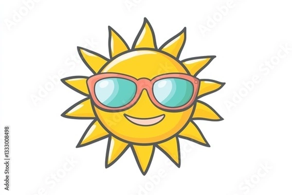 Fototapeta A colorful cartoon sun protection icon, perfect for enhancing web design with a fun, clean aesthetic on a white backdrop.