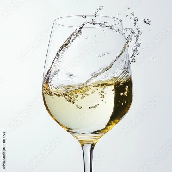 Fototapeta Sparkling White Wine Glass with Dynamic Splashing Effect
