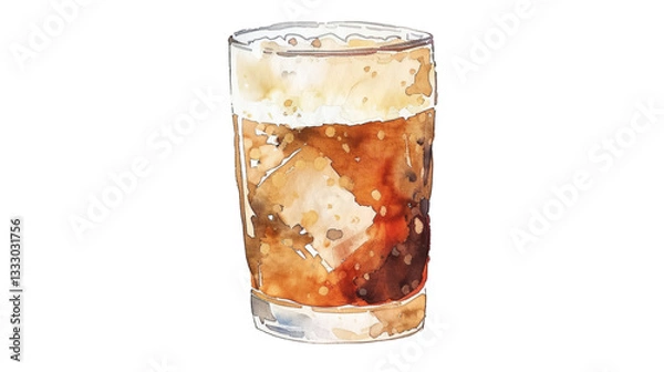 Fototapeta Glass of beer with foam at the top in a watercolor style on a white background isolated