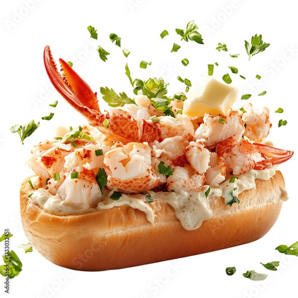Fototapeta A Delicious Lobster Roll with Fresh Lobster Meat Mayo Isolated on Transparent Background