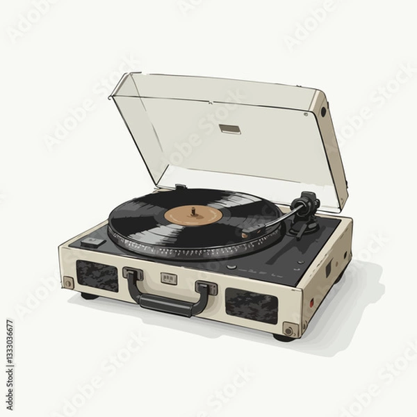 Fototapeta Vintage Record Player with Lid Open and Vinyl. Vector image