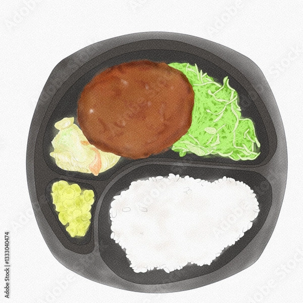 Obraz テイクアウトのハンバーグ弁当