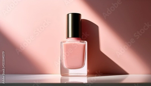 Fototapeta a minimalist nail polish bottle with a sleek and vibrant light pink tone positioned in soft natural lighting that highlights its smooth texture and elegant design