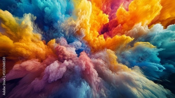 Fototapeta Colorful smoke plumes create vibrant abstract explosion.