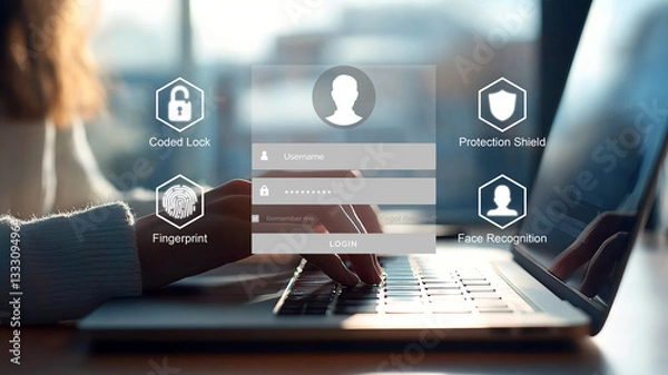 Fototapeta Multi-factor authentication protection, safeguarding the digital world