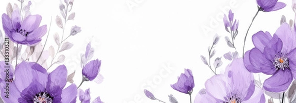 Fototapeta Simple watercolor floral abstract background, natural, spring themed print.