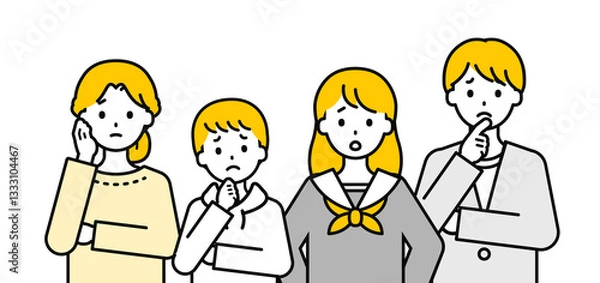 Fototapeta 上半身のポーズセット_ネガティブな「ファミリー」のセット