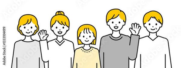 Fototapeta 上半身のポーズセット_笑顔の「3世代のファミリー」のセット