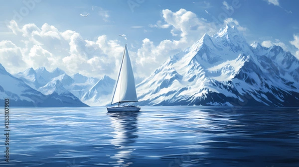 Fototapeta sailboat gracefully glides