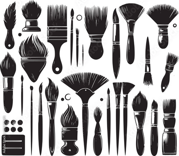 Fototapeta Set of pattern brushes for drawing with black silhouettes
