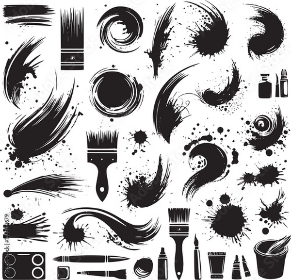 Fototapeta Vector illustration of a set of abstract elements, brushes for drawing