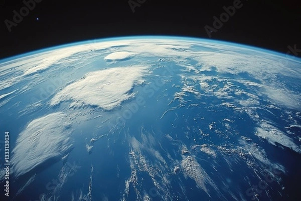 Fototapeta Aerial view of Earth showcasing blue sky and vast landscapes from space.