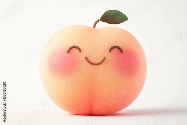 Fototapeta A cute, smiling peach with rosy cheeks, digitally rendered against a white background.