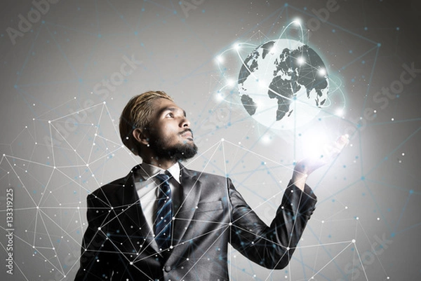 Fototapeta Businessman hands  with global connection network technology , B