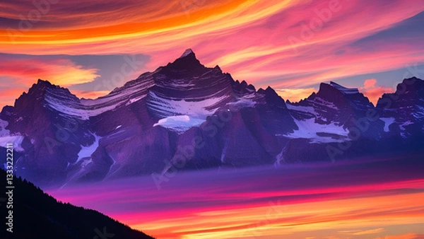 Fototapeta A strikingly colorful sunset atop the mountains of Austria