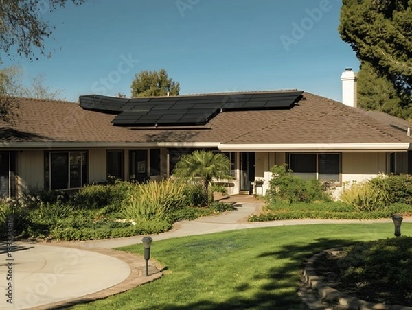 Fototapeta Suburban Home with Solar Panels.