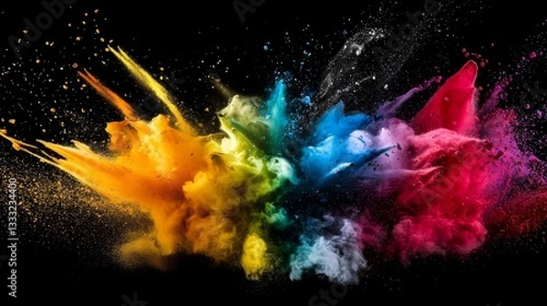 Fototapeta A striking contrast of bright powder hues on a dark canvas.