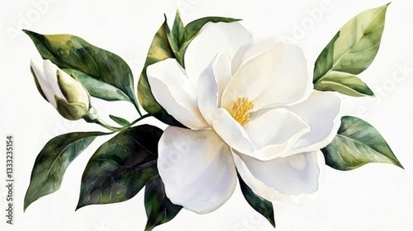 Obraz Elegant floral composition featuring a gardenia in watercolor style. 