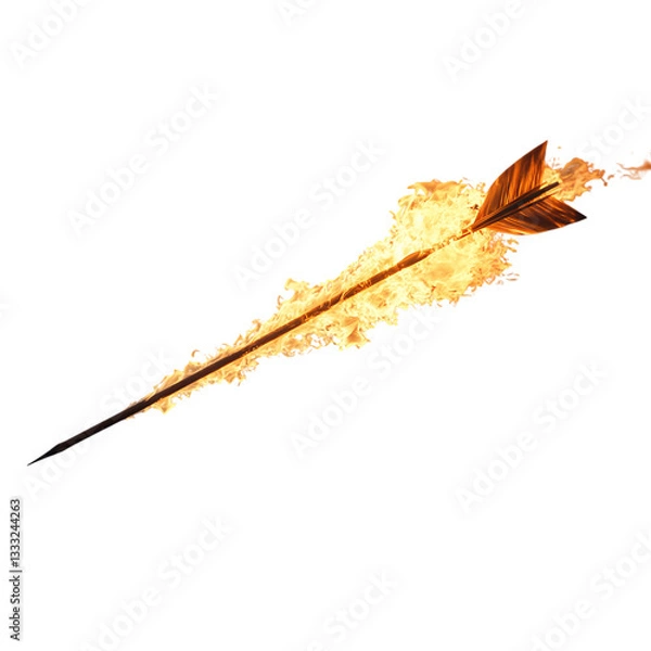 Fototapeta A Burning Arrow Mid Flight Against Dark Sky Isolated on Transparent Background