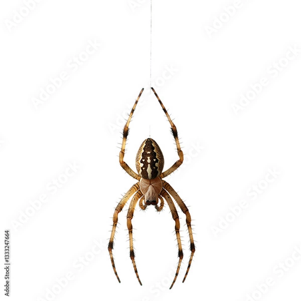 Fototapeta Detailed Macro Photo of a Spider Hanging on Web Black Background tan art legs dark wild eight brown 