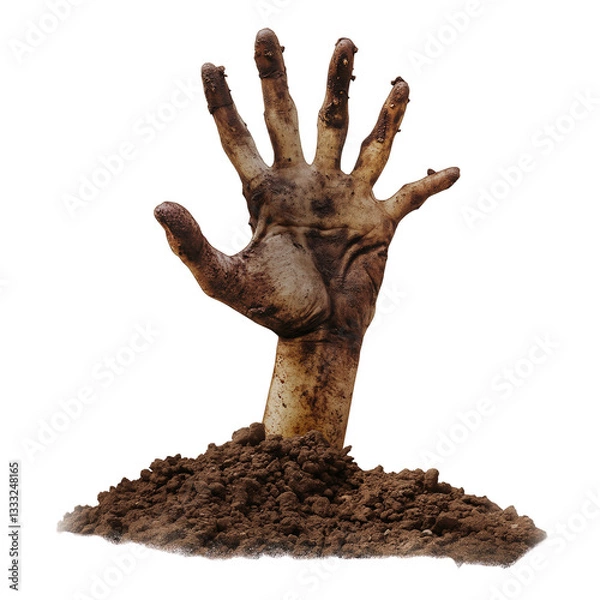 Fototapeta Muddy Hand Emerging from Dark Soil Grave Horror Halloween Spooky Scene Dramatic Image dead fear grim