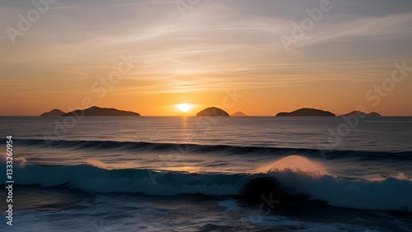 Fototapeta Above the ocean and the setting sun