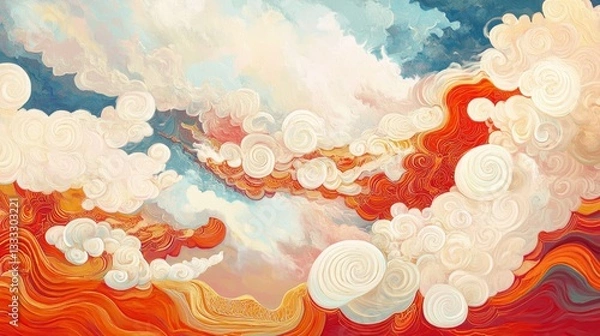 Fototapeta Immersive creation of chinese cloud patterns art gallery digital artwork studio gigapixel technology