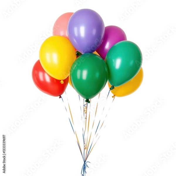 Obraz Festive collection of colorful balloons perfect for birthday celebrations with a Transparent background, Multiple bithday balloons on PNG background