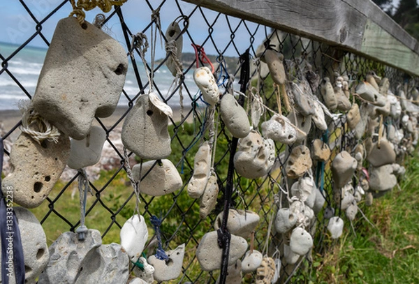 Obraz Stones tied to a Fench in Gore Bay