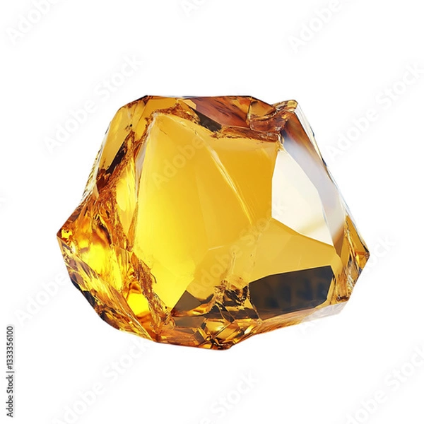 Fototapeta Polished Citrine Gemstone with Golden Yellow Hue Isolated on Transparent Background