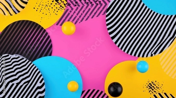 Fototapeta Vibrant Memphis Style Background with Glitch Elements and Patterns