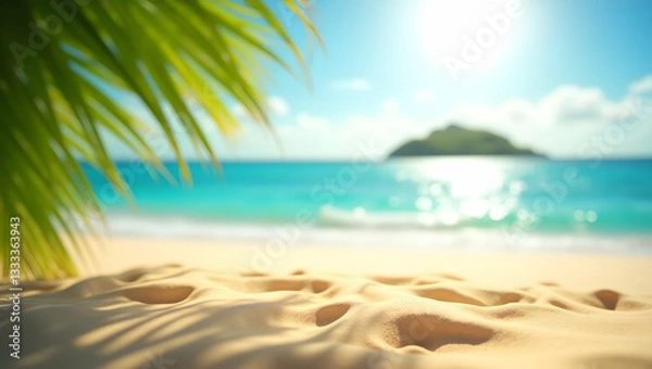 Fototapeta Sundrenched tropical beach paradise with golden sand and turquoise sea
