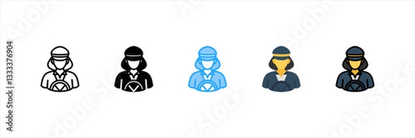 Fototapeta Taxi Driver Multi Style Icon Set